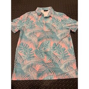 Sunday Swagger Polo Shirt Mens Large Colorful Palm Floral Pink Blue bad birdie